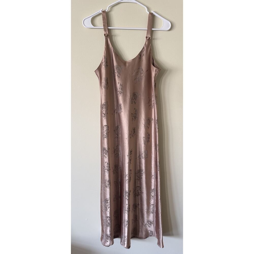 Cinema Etoile Satin Slip Dress Medium Mauve Brown Floral Jacquard 90s Vintage